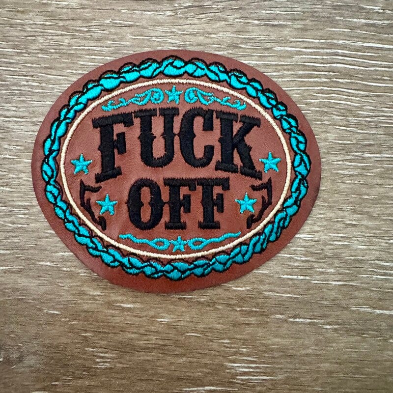 On A Whim Hats F*ck Off Western Iron-On Leather Patch
