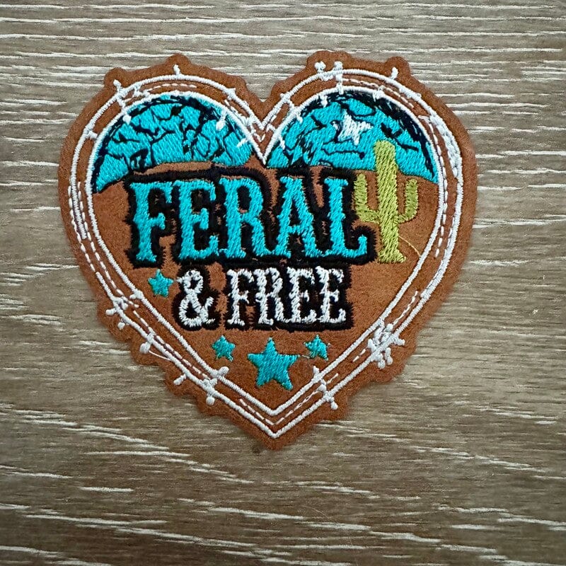 On A Whim Hats Feral & Free Barbed Wire Heart Iron-On Patch
