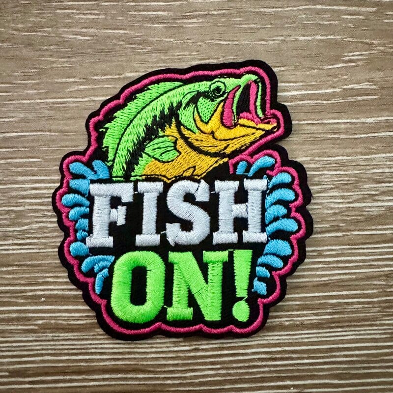 On A Whim Hats Fish On! Bass Iron-On Patch