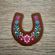 On A Whim Hats Folk Floral Horseshoe Iron-On Patch