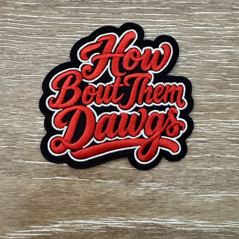 On A Whim Hats Game Day Red Script Dawgs Iron-On Patch
