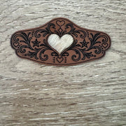 On A Whim Hats Genuine Cowhide Heart Filigree Scroll Iron-On Patch