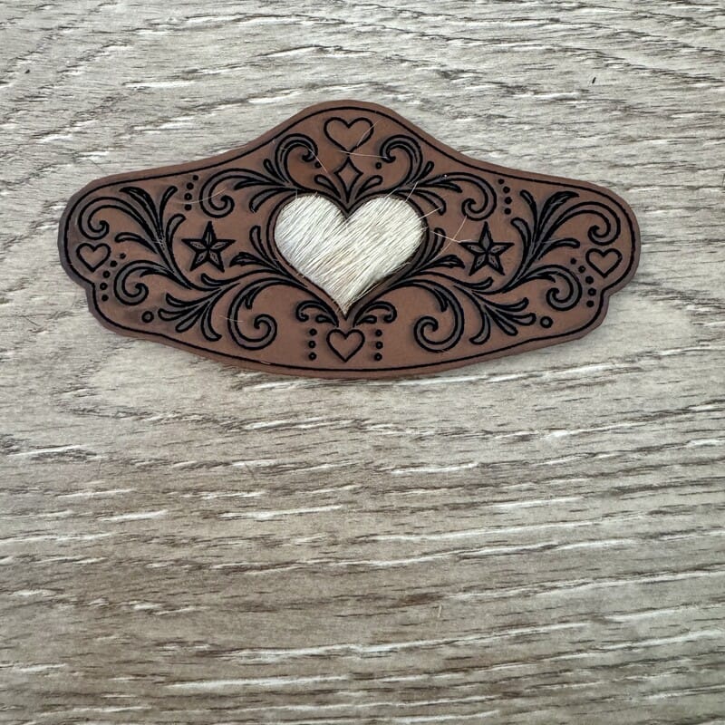 On A Whim Hats Genuine Cowhide Heart Filigree Scroll Iron-On Patch