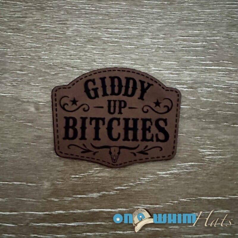 On A Whim Hats Giddy Up Leather Iron-On Patch