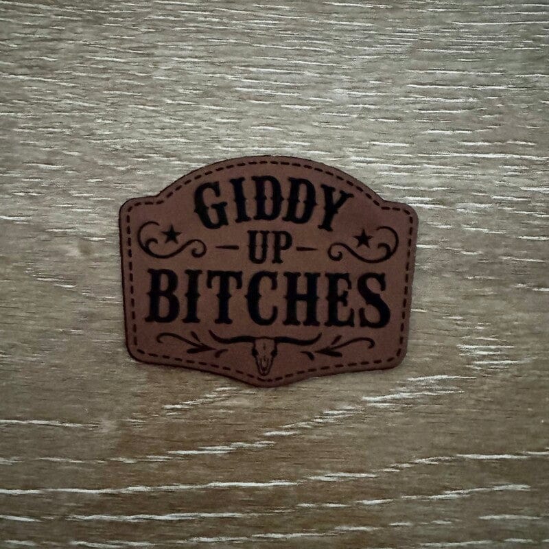 On A Whim Hats Giddy Up Leather Iron-On Patch