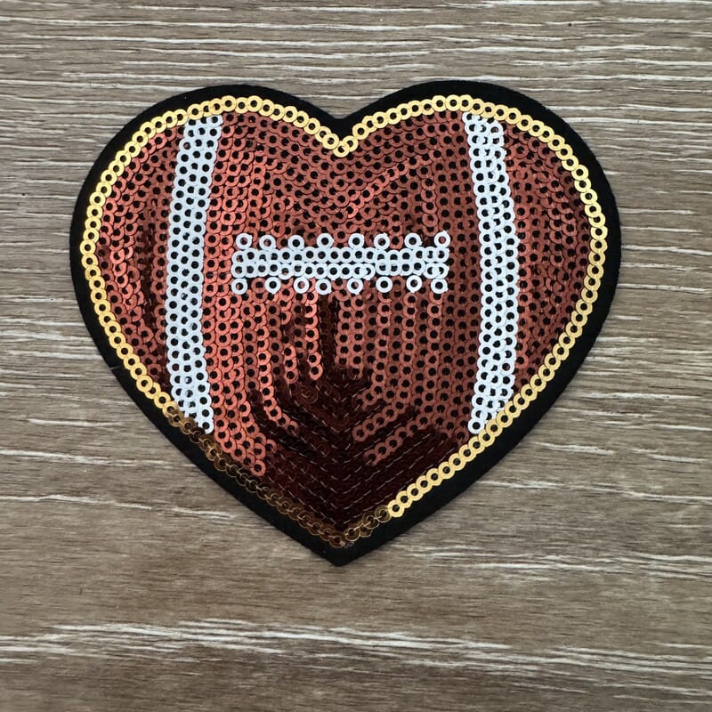 On A Whim Hats Gold Trim Sequin Football Heart Iron-On Patch