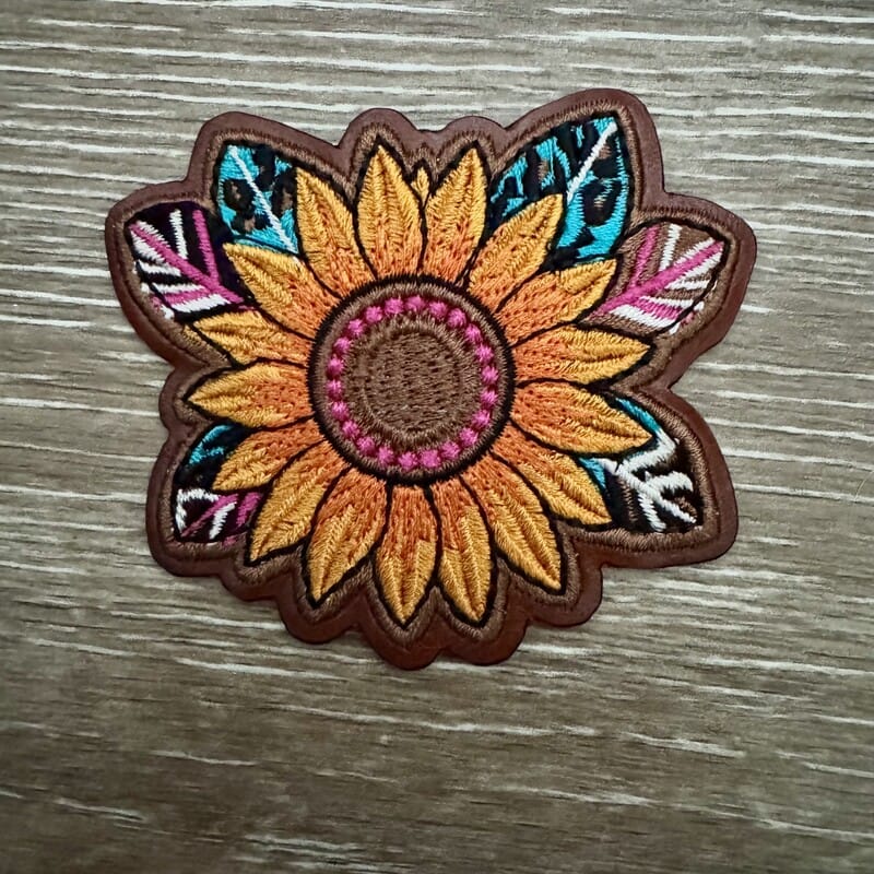 On A Whim Hats Golden Sunflower Feather Iron-On Patch