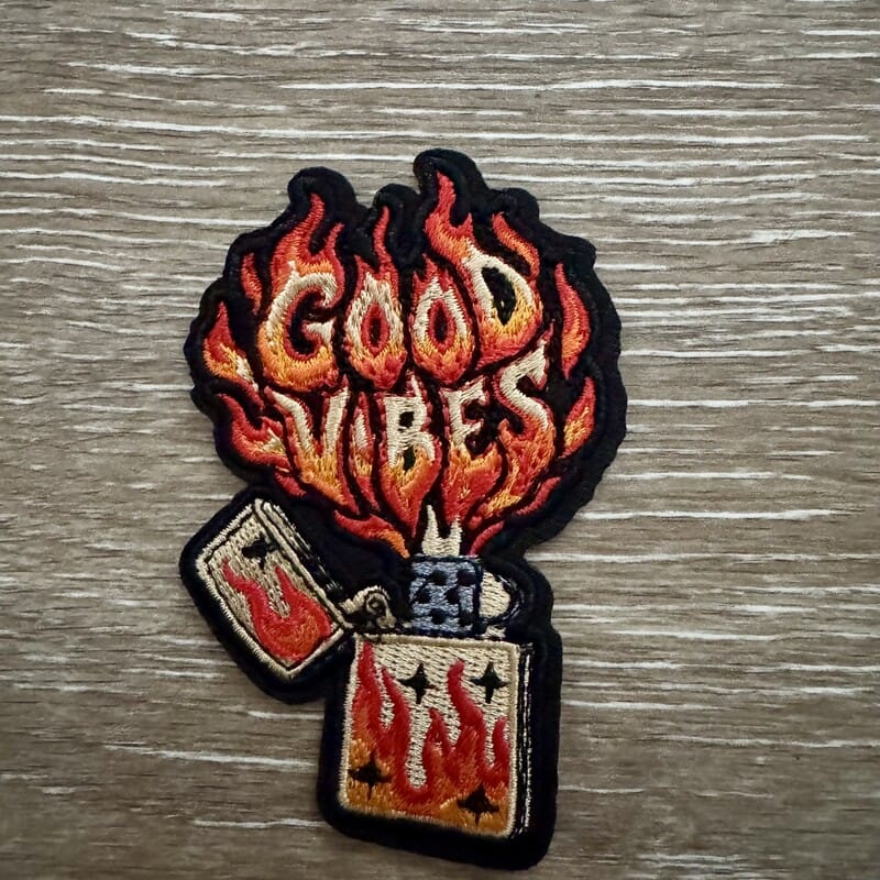 On A Whim Hats Good Vibes Flaming Lighter Iron-On Patch
