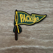 On A Whim Hats Green and Gold Pennant Flag on Pole Iron-On Patch
