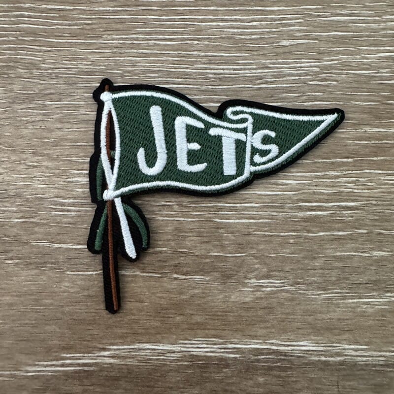 On A Whim Hats Green and White Pennant Flag on Pole Iron-On Patch