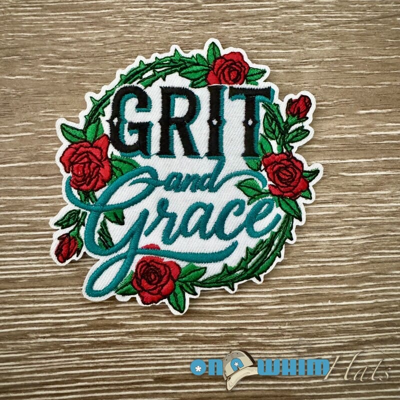 On A Whim Hats Grit and Grace Rose Iron-On Patch