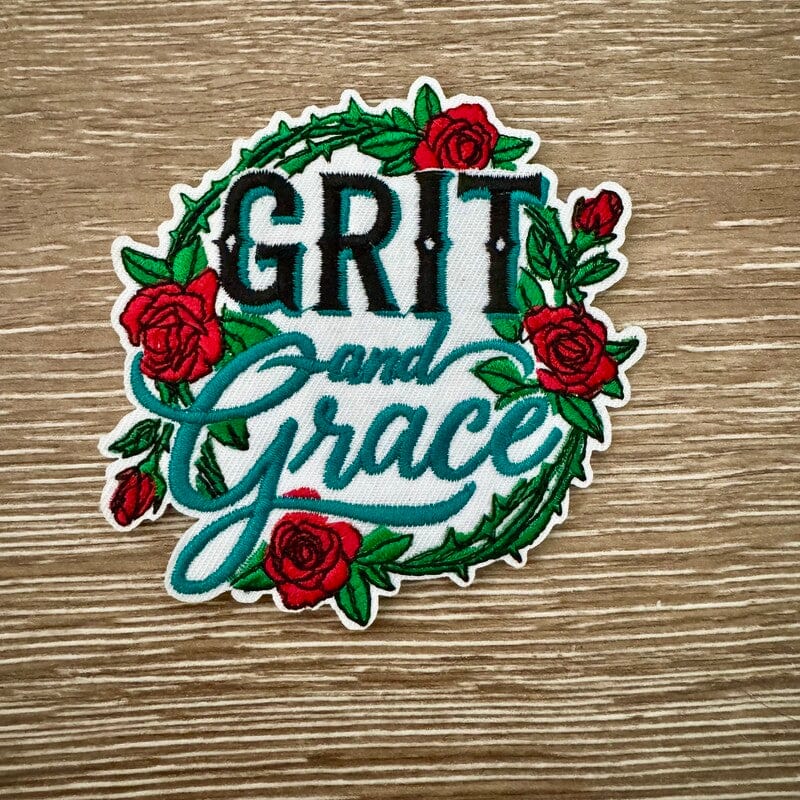 On A Whim Hats Grit and Grace Rose Iron-On Patch