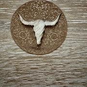 On A Whim Hats Hair-On Cowhide Longhorn Skull Western Floral Medallion Iron-On Patch