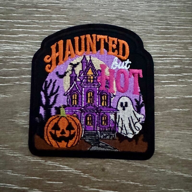 On A Whim Hats Haunted But Hot Haunted House Iron-On Patch