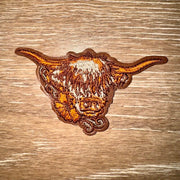 On A Whim Hats Highland Cow Floral Iron-On Patch