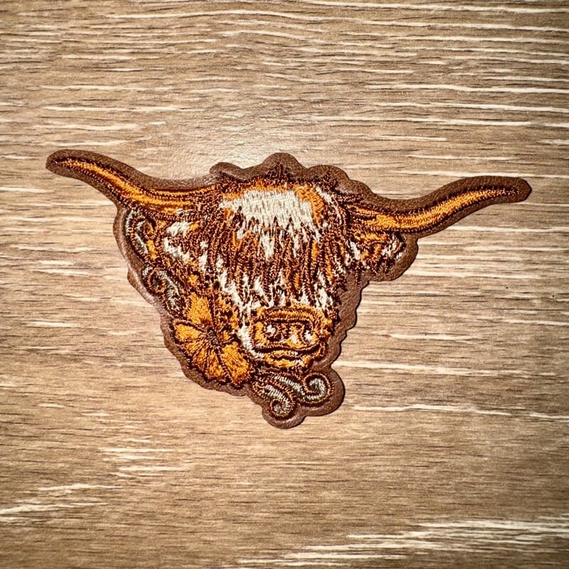 On A Whim Hats Highland Cow Floral Iron-On Patch