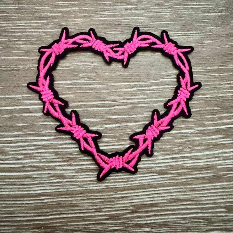 On A Whim Hats Hot Pink Barbed Wire Heart Iron-On Patch