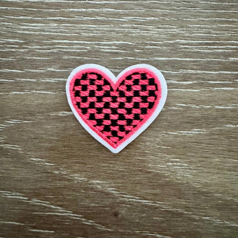 On A Whim Hats Hot Pink Checkerboard Heart Iron-On Patch