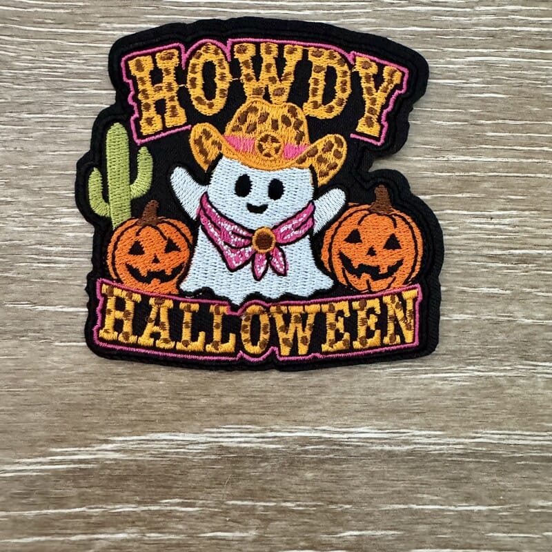 On A Whim Hats Howdy Halloween Cowboy Ghost Iron-On Patch