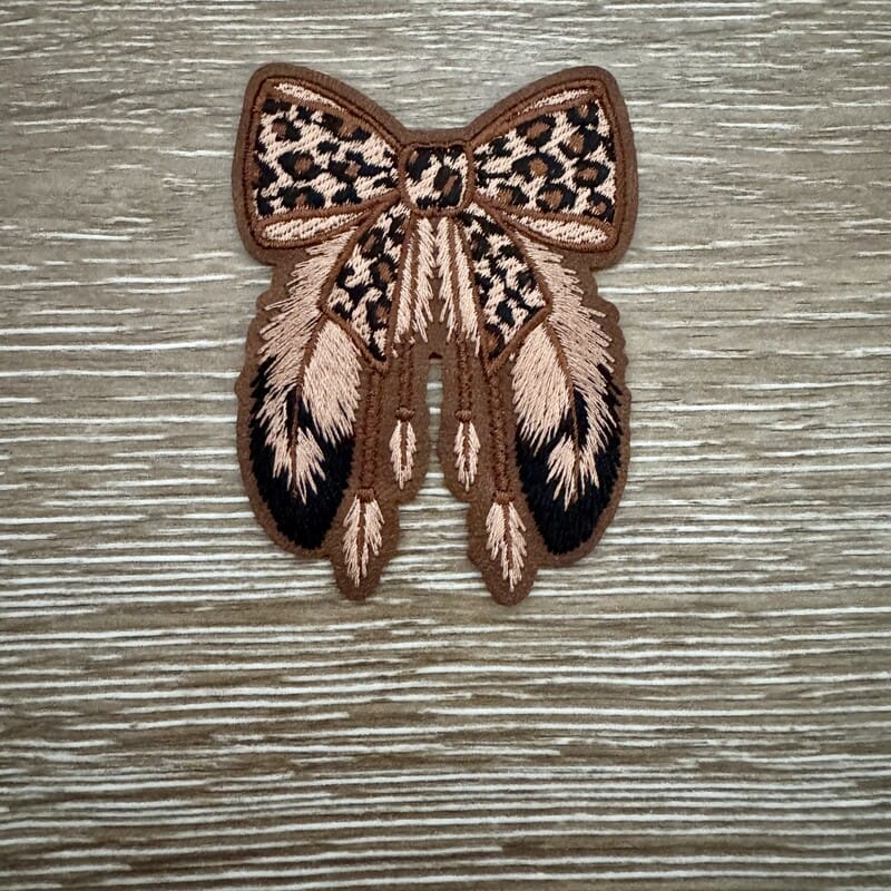 On A Whim Hats Leopard Bow & Feathers Iron-On Patch (multiple colors)