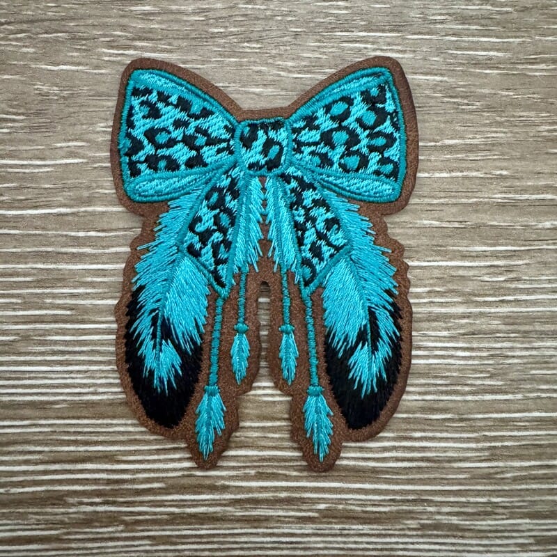 On A Whim Hats Leopard Bow & Feathers Iron-On Patch (multiple colors)