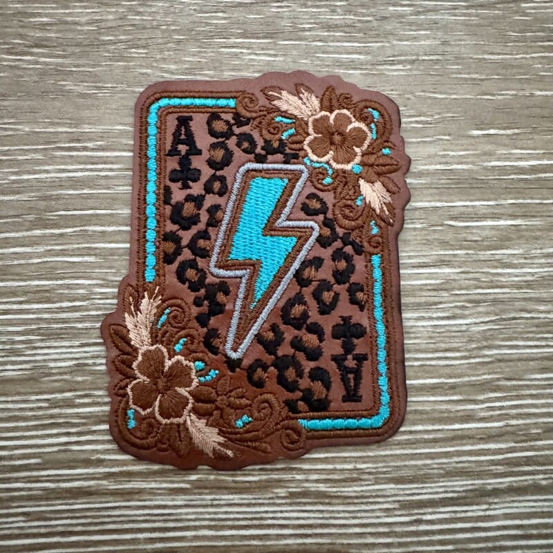 On A Whim Hats Leopard Lightning Card Iron-On Patch (multiple colors)