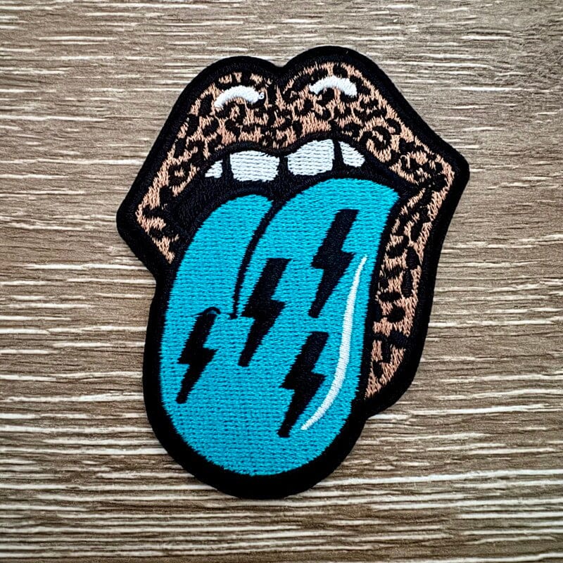 On A Whim Hats Leopard Lips Lightning Bolt Iron-On Patch