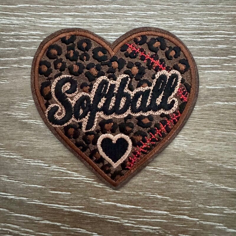 On A Whim Hats Leopard Softball Heart Iron-On Patch