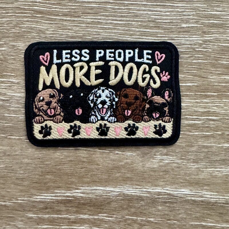 On A Whim Hats Less People More Dogs Iron-On Patch
