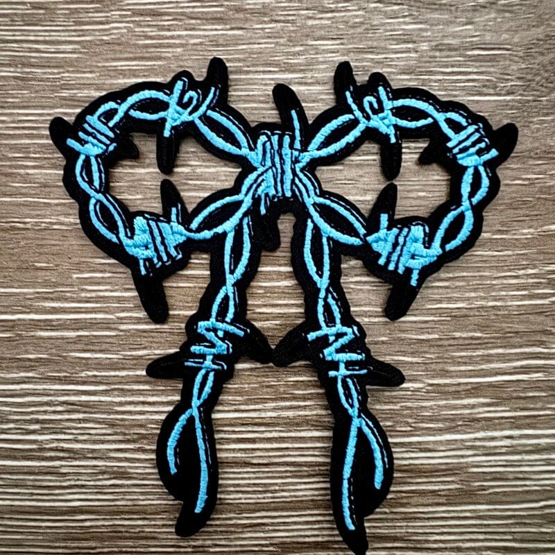 On A Whim Hats Light Blue Barbed Wire Bow Iron-On Patch