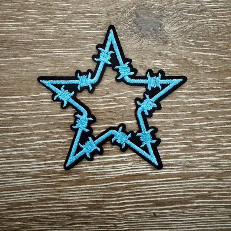 On A Whim Hats Light Blue Barbed Wire Star Iron-On Patch