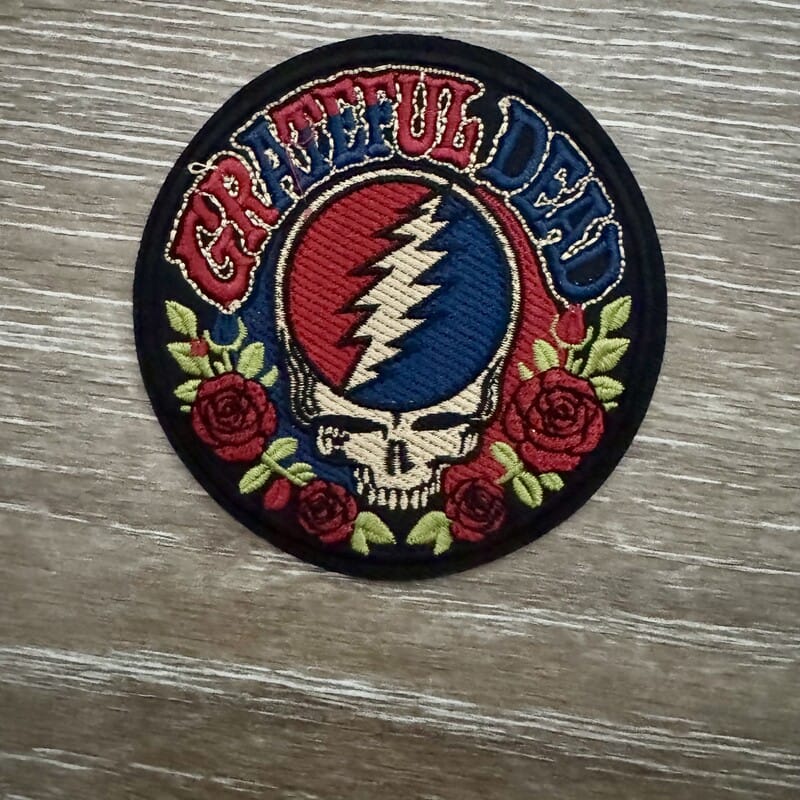 On A Whim Hats Lightning Skull &amp; Roses Iron-On Patch