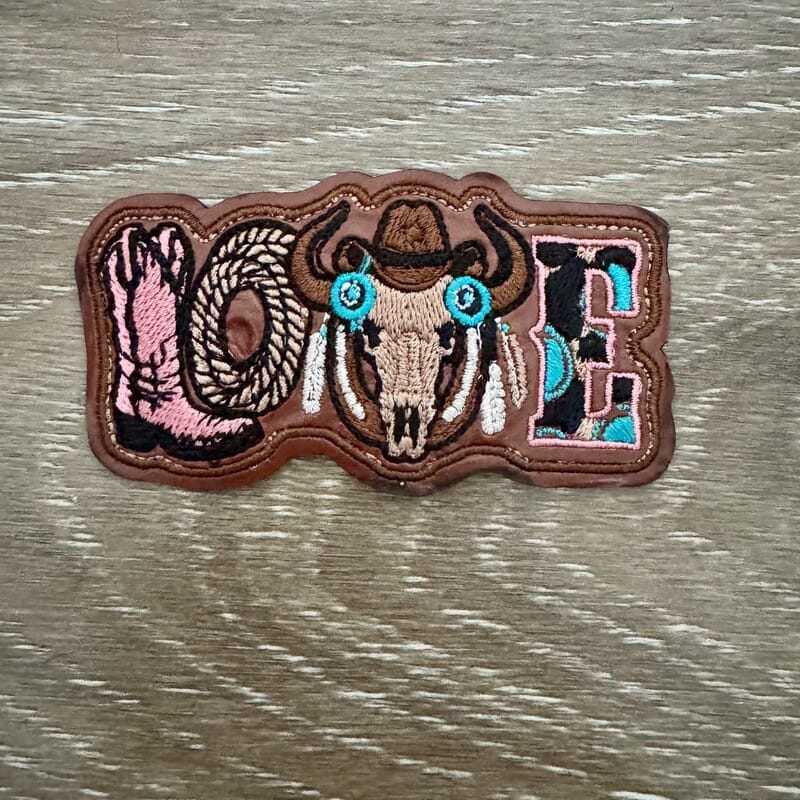 On A Whim Hats Love Western Skull Iron-On Patch