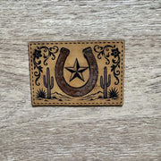 On A Whim Hats Lucky Star Horseshoe Leather and Cowhide Iron-On Patch
