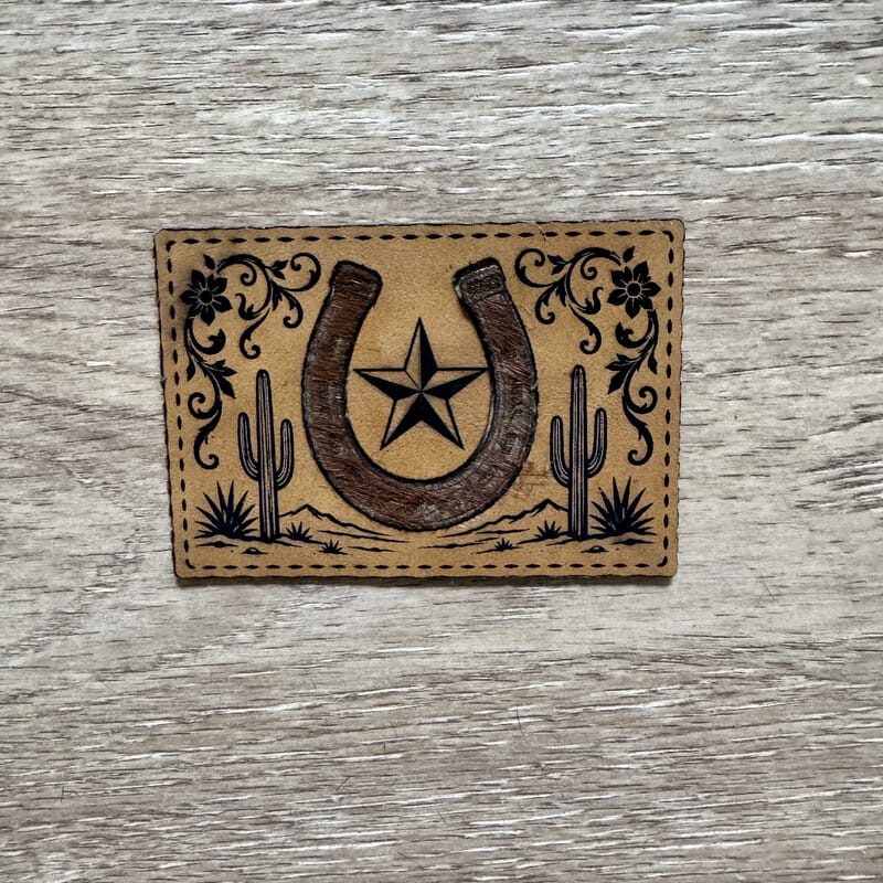 On A Whim Hats Lucky Star Horseshoe Leather and Cowhide Iron-On Patch
