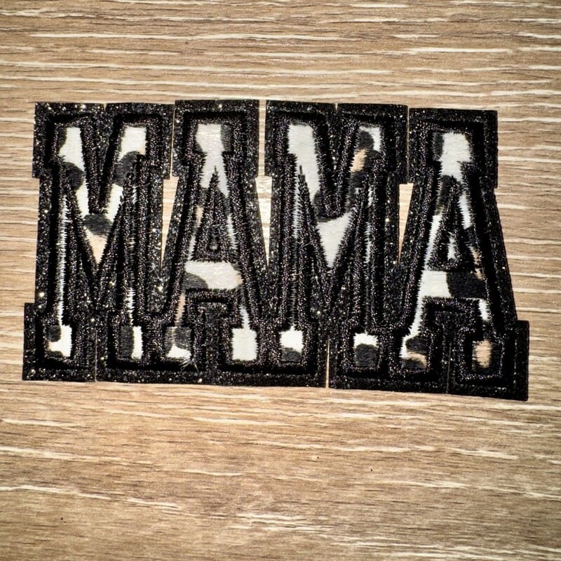On A Whim Hats Mama Cowhide Letters Iron-On Patch