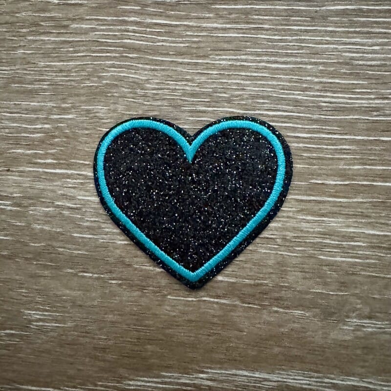 On A Whim Hats Midnight Sparkle Turquoise Heart Iron-On Patch