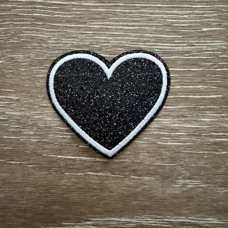 On A Whim Hats Midnight Sparkle White Heart Iron-On Patch