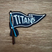 On A Whim Hats Navy and Light Blue Retro Pennant Iron-On Patch