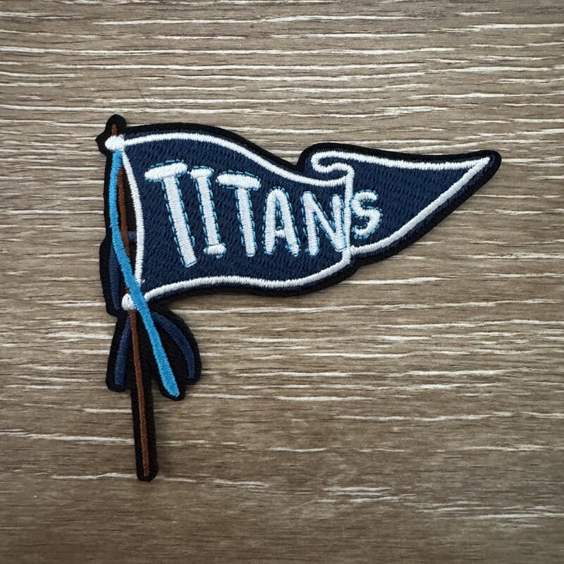 On A Whim Hats Navy and Light Blue Retro Pennant Iron-On Patch