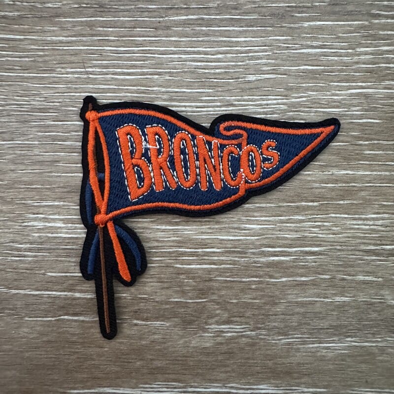 On A Whim Hats Navy and Orange Block Letter Pennant Iron-On Patch