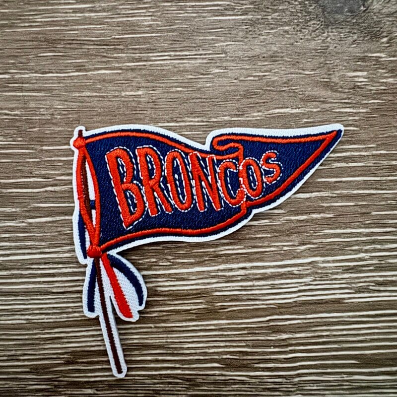 On A Whim Hats Navy and Orange Script Pennant Iron-On Patch