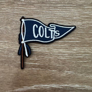On A Whim Hats Navy and White Pennant Flag on Pole Iron-On Patch