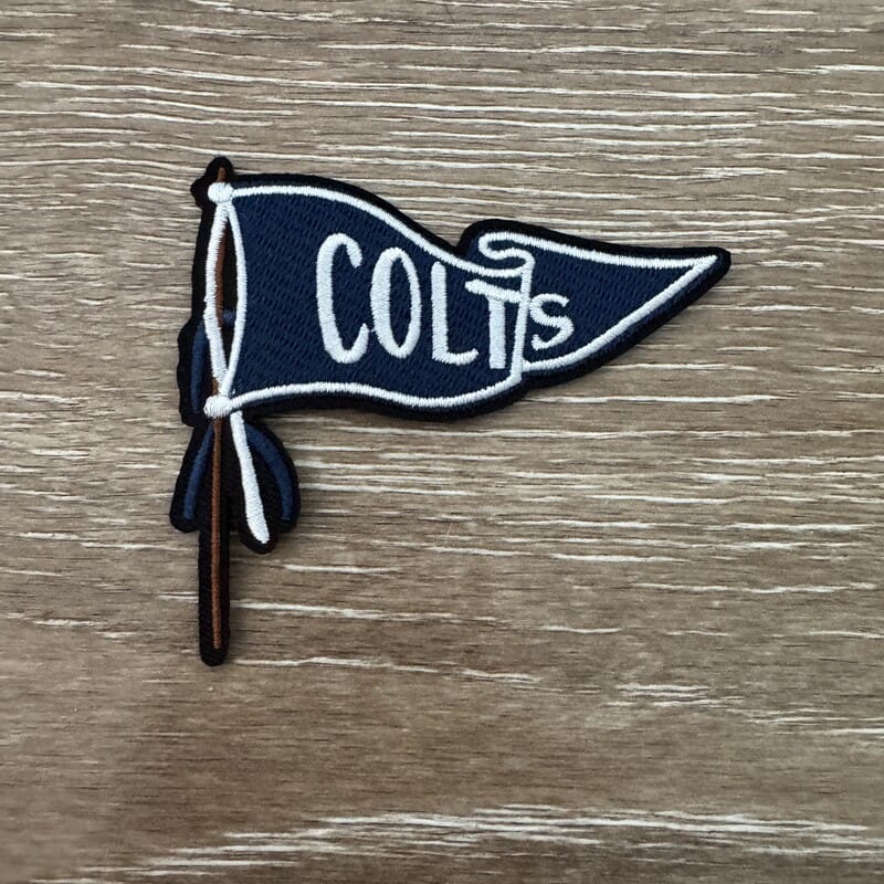 On A Whim Hats Navy and White Pennant Flag on Pole Iron-On Patch