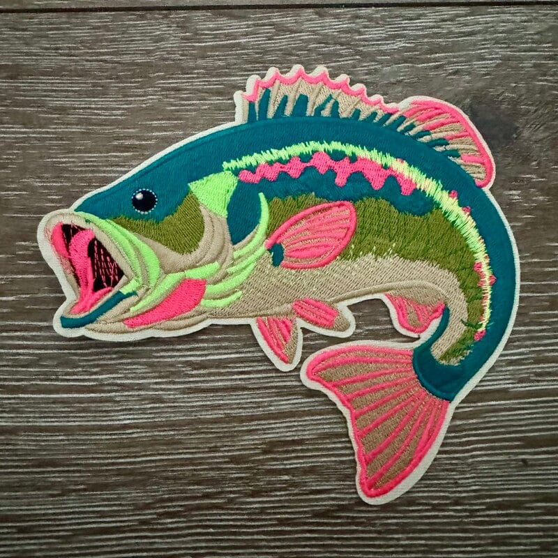 On A Whim Hats Neon Largemouth Bass Iron-On Patch