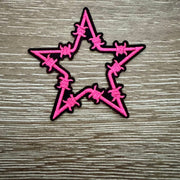 On A Whim Hats Neon Pink Barbed Wire Star Iron-On Patch