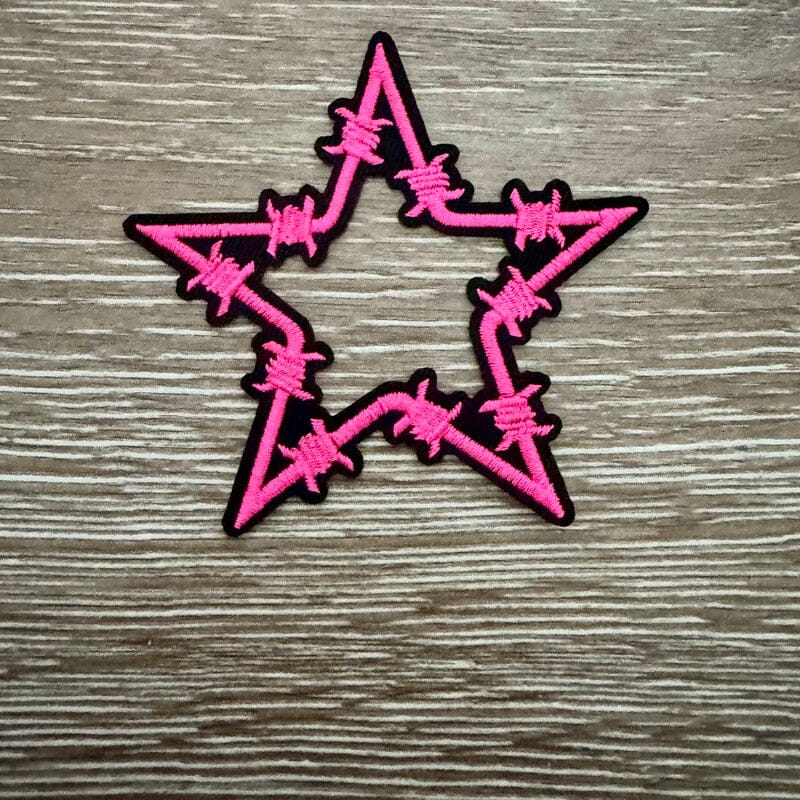 On A Whim Hats Neon Pink Barbed Wire Star Iron-On Patch