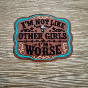 On A Whim Hats Not Like Other Girls Leather Iron-On Patch