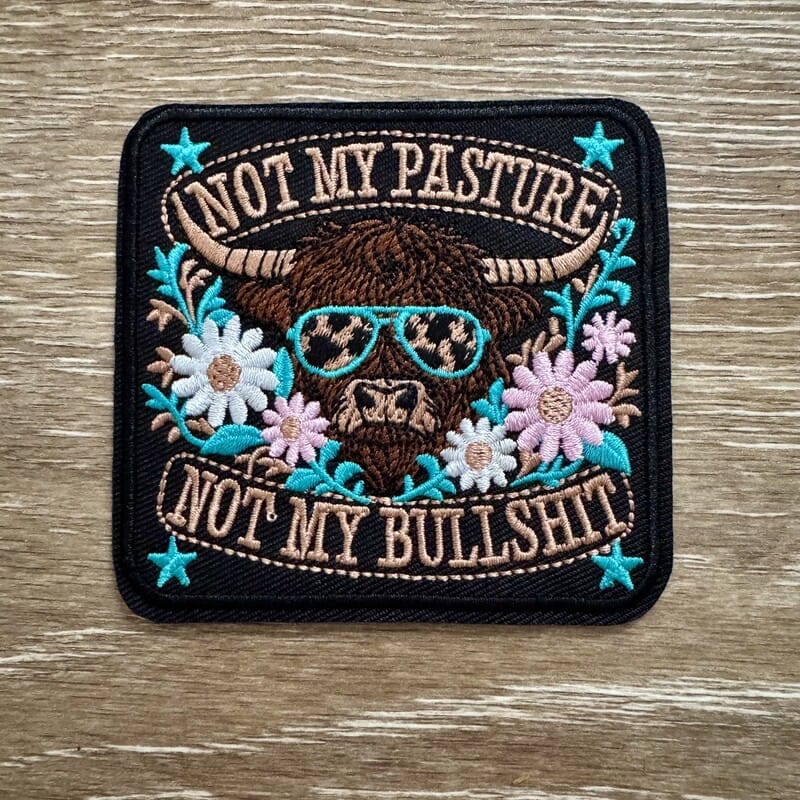 On A Whim Hats Not My Pasture Highland Cow Iron-On Patch