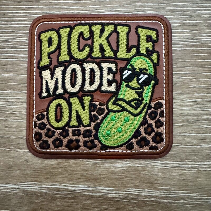 Pickle Mode On cartoon pickle iron-on patch on leopard print